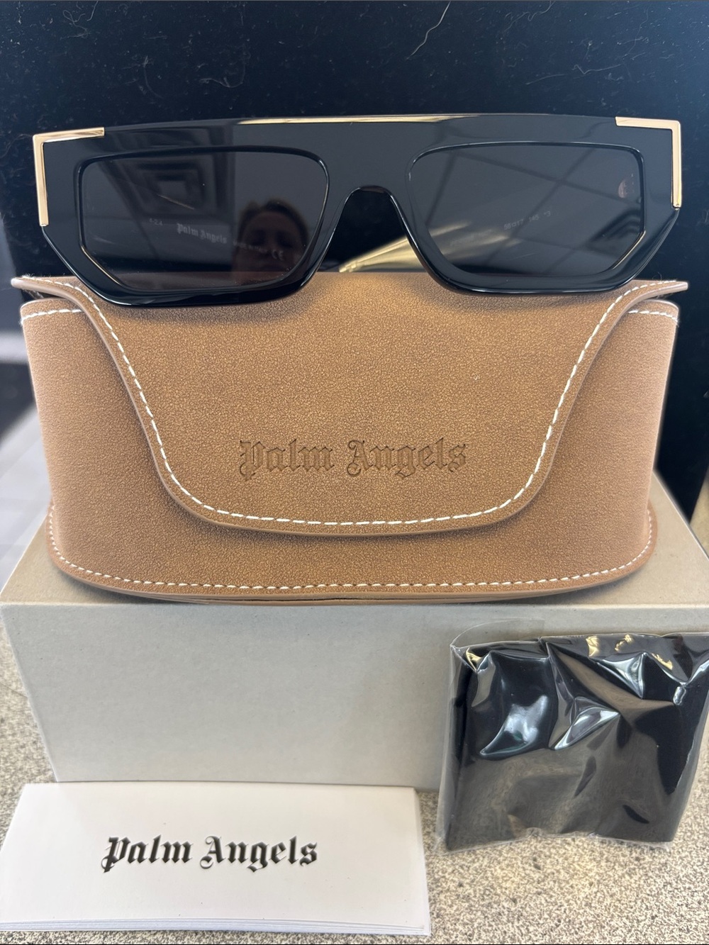 Palm Angels Black Sunglasses with Gold Accents